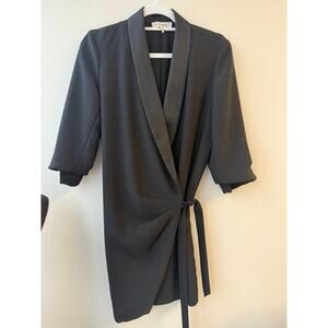 FRAME Black Wrap Blazer Dress Shawl Collar Balloon Sleeve Self-Tie Women's XS